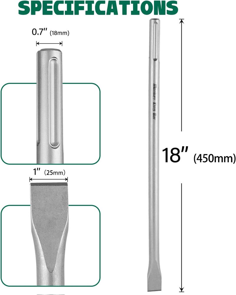 Monkey King Bar MonkeyKingBar-Heavy Duty SDS MAX Flat Chisel 18IN Length (450mm)- SDS Demolition Hammer Bit for Concrete Breaker, Stone Removal, Brick Chipping - Image 2